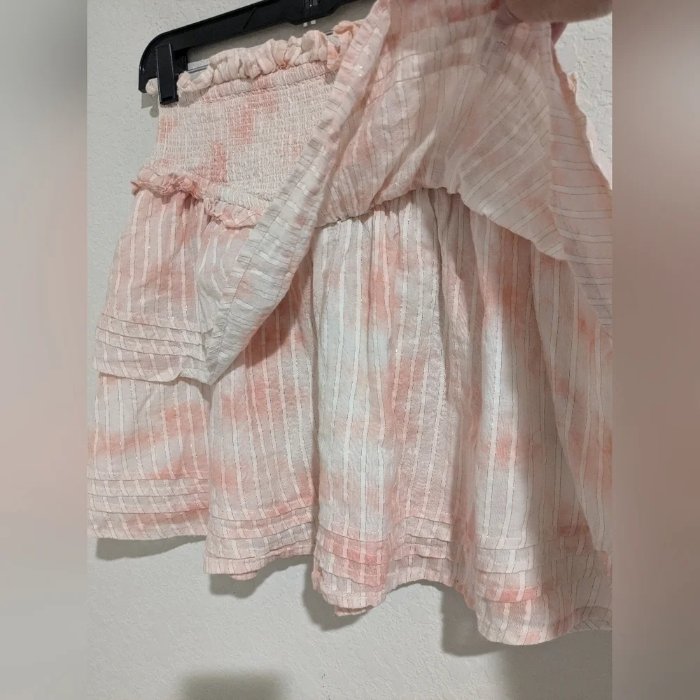 Cleobella Pink Tie-Dye Organic Cotton Smocked Tiered Ruffle Amber Mini Skirt